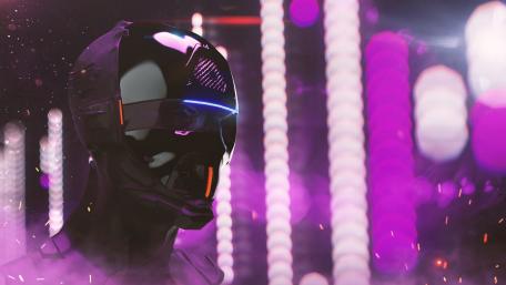 Cybernetic Guardian in Neon Realm wallpaper