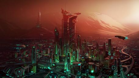Futuristic Cityscape in a Dystopian Paradise wallpaper