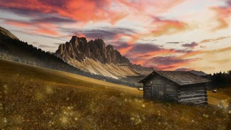 Serene Mountain Retreat at Dusk wallpaper