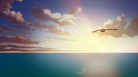 Serene Anime Seascape at Dusk wallpaper