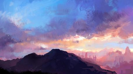 Mountain Sunrise in Anime Wonderland wallpaper