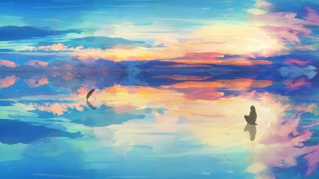 Heavenly Reflections: Anime Sky Sunrise wallpaper