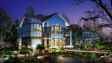 House with pond wallpaper