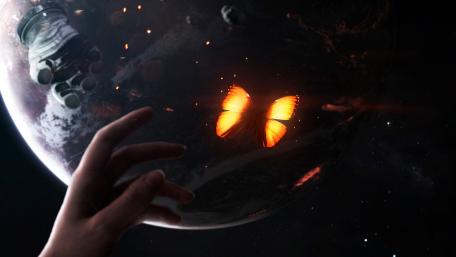 Mystical Butterfly Encounter in Space wallpaper