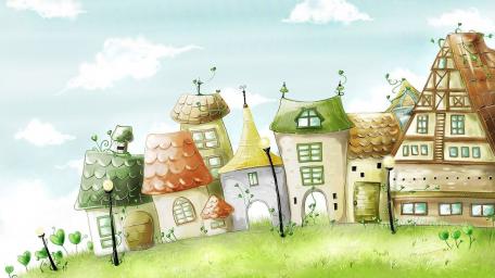 Whimsical Fairy Tale Village Landscape wallpaper