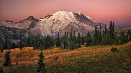 Pink sky and Mount Rainier wallpaper