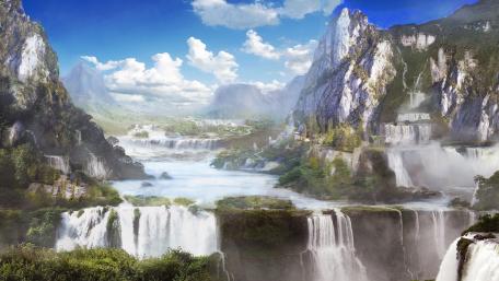Ethereal Waterfall Paradise in Dreamland wallpaper