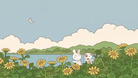 Whimsical Moonlit Stroll with Friends wallpaper