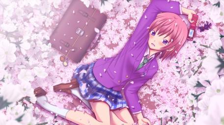 Charming Schoolgirl Amidst Blooming Flowers wallpaper