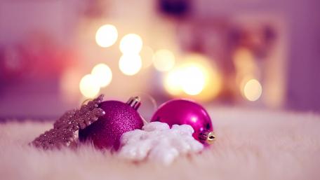 Festive Christmas Ornaments with Bokeh Lights wallpaper