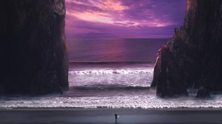 Calm Surfer at the Dreamy Purple Horizon wallpaper
