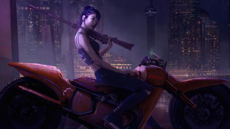Cyberpunk girl in Shanghai wallpaper