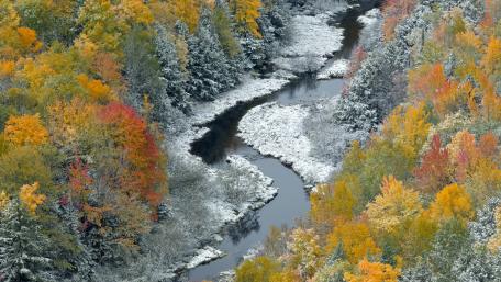 Autumn River's Beauty in Colorful Serenity wallpaper