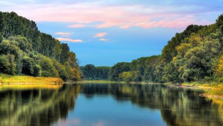 Serene River Reflections in Nature's Embrace wallpaper