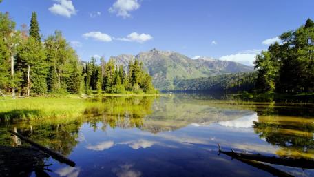 Tranquil Lake Reflections in Nature's Embrace wallpaper