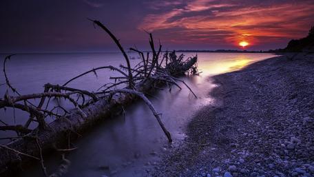 Serene Shoreline at Sunset Glow wallpaper