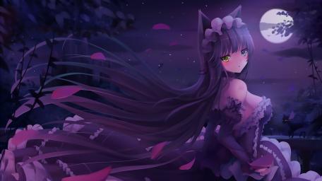 Mysterious Catgirl Under the Moonlit Sky wallpaper