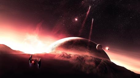Cosmic Voyage through a Red Horizon wallpaper