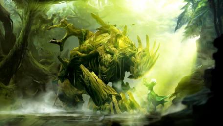 Majestic Encounter in the Enchanted Forest wallpaper