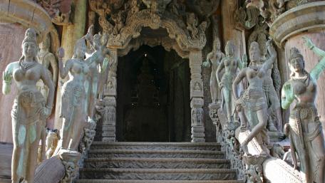 Majestic Temple Entrance with Intricate Sculptures wallpaper