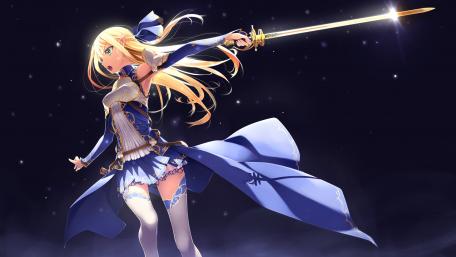 Blonde Anime Warrior Under Starry Sky wallpaper