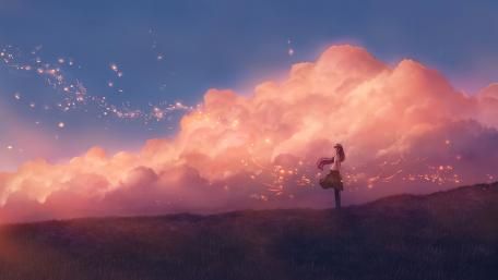 A Girl in a Magical Sky Scene wallpaper