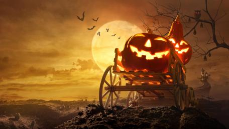 Halloween Night Pumpkin Chariot wallpaper