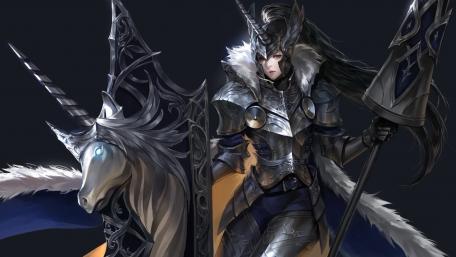 Majestic Warrior and Enchanted Unicorn wallpaper