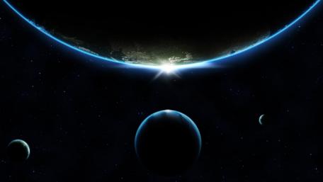 Ethereal Cosmic Dawn Over Planets wallpaper