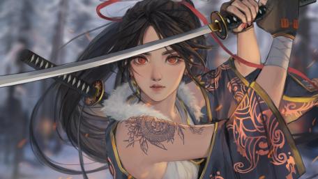 Warrior's Gaze Amidst Winter Whispers wallpaper