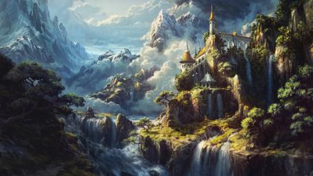 Mystical Castle in Enchanted Mountains wallpaper