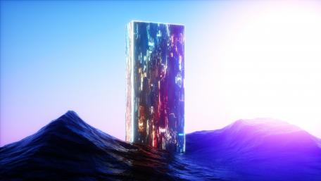 Futuristic Monolith Above Ocean Waves wallpaper