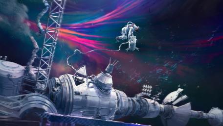 Stunning Astronaut Spacewalk in a Futuristic World wallpaper