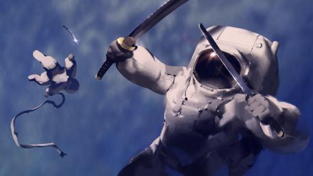 Astronaut Duel in Outer Space Adventure wallpaper