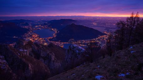 Evening Lights Over Mountain-City Vista wallpaper