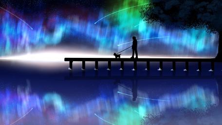 Enchanting Night at the Pier with Polar Lights wallpaper