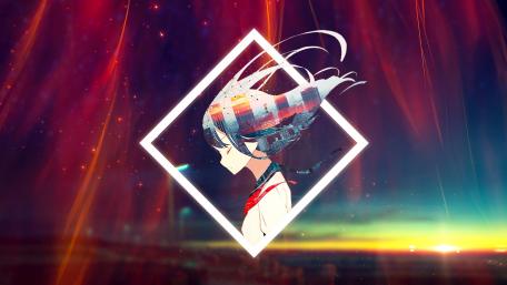 Ethereal Anime Silhouette in Square Frame wallpaper