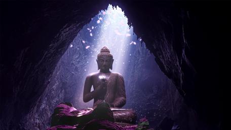 Buddha in Enchanted Cave Sanctuary wallpaper