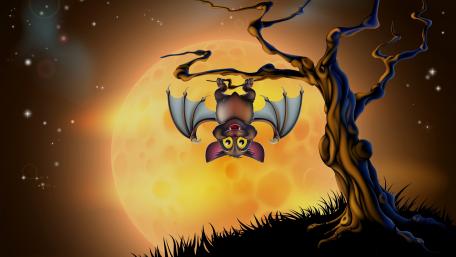Whimsical Halloween Night with a Cute Vampire Bat wallpaper