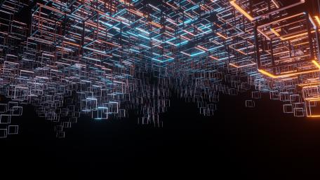 Neon Glowing Cubes in a 3D Space wallpaper