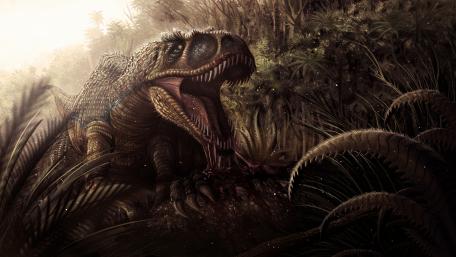 Roaring Velociraptor in Enchanted Jungle wallpaper