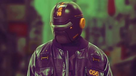 Cybernetic Guardian in Neon City wallpaper