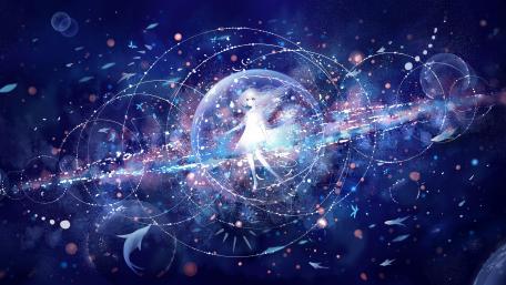 Ethereal Anime Dreamscape in Blue wallpaper