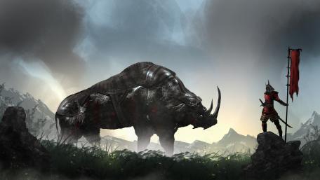 Epic Samurai Facing Battle Rhino wallpaper