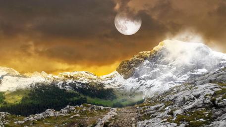 Majestic Moonlit Mountain Landscape wallpaper