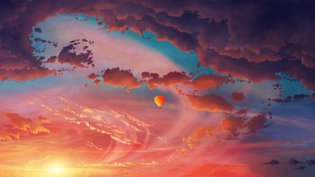 Hot Air Balloon in a Fiery Sky wallpaper
