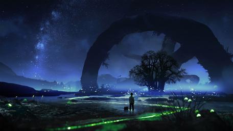 Mystical Night under the Ancient Arch wallpaper