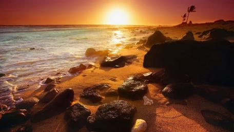 Serene Sunset Over Tranquil Shoreline wallpaper