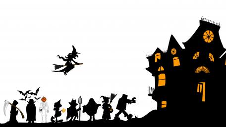 Haunted Halloween Gathering in Silhouette Art wallpaper