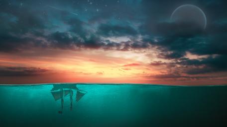 Moonlit Voyage in an Inverted Realm wallpaper